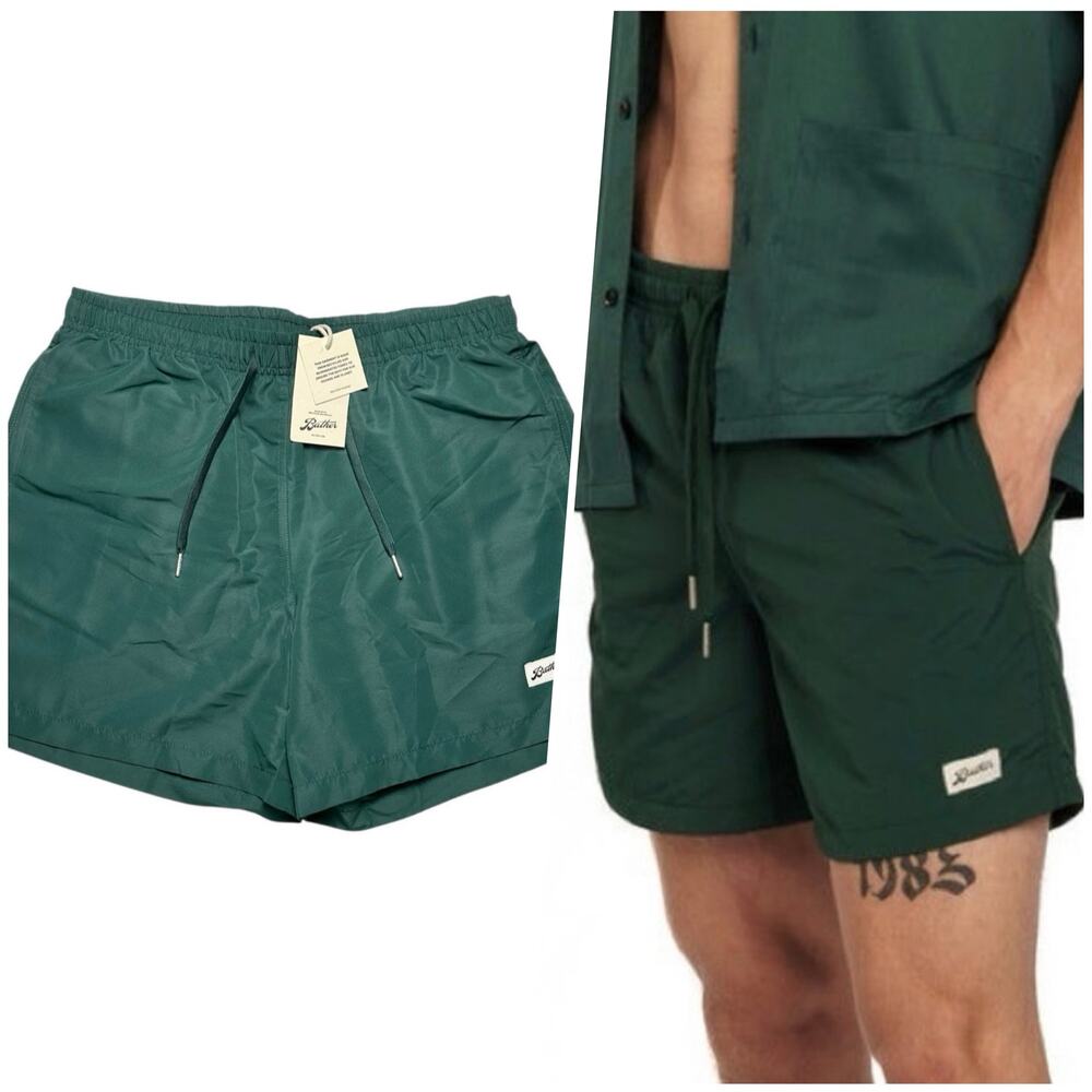 Bather | Men | Solid Pine Green Quick Dry 5.5 Inch Beach Swim Trunks | Medium